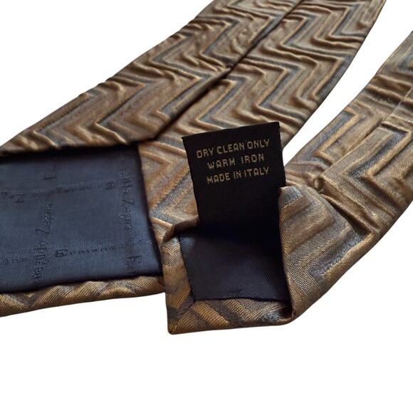 Ermenegildo Zegna Tie Necktie Textured Geometric Metallic Color Shift Bronze - Picture 6 of 9